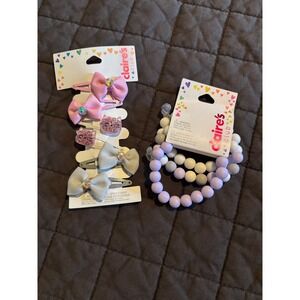 Claires Club Kids Hair Clip and Bracelet Set Pink Bows Glitter Cats 9pc NWT